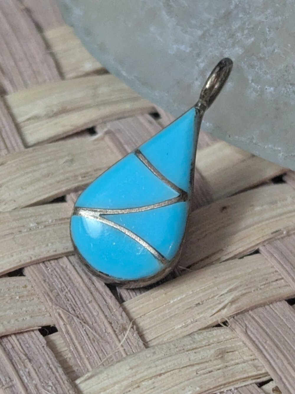 Zuni handmade sterling silver reversible turquoise and onyx inlay pendant